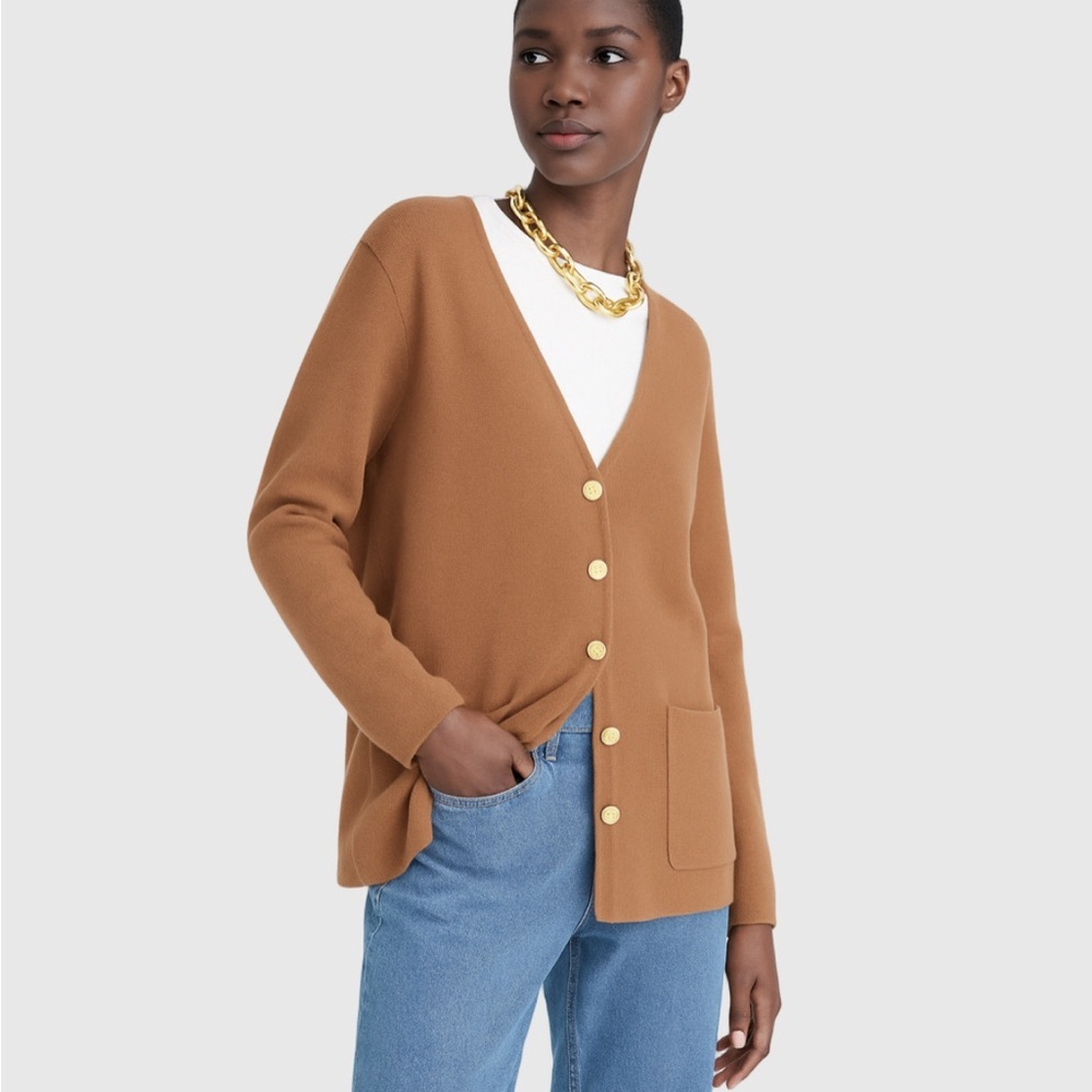 J.Crew Giselle Women’s Camel Cardigan Sweater Size M Merino Wool Cotton Blend‎